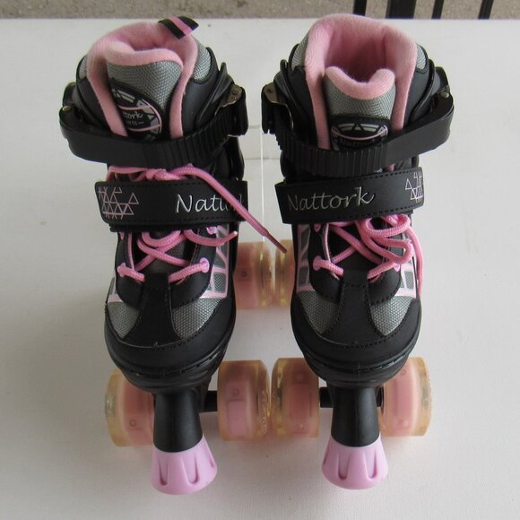 Nattork Sports Black and Pink Roller Skates for Kids Girls 4 Adjustable Sizes - Picture 3 of 14